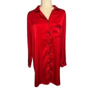 stars above red black satin shirt Sleep Mini dress Long Sleeve Medium